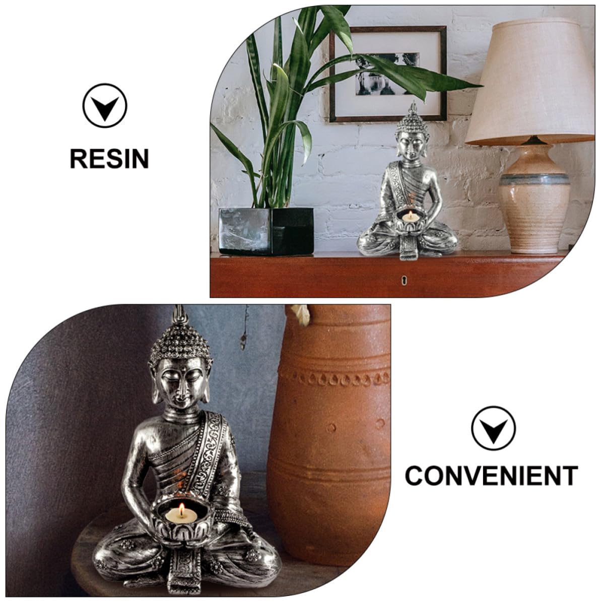 Toyvian Candelabro Práctico y Reutilizable Figura de Buda en Color Plata de Resina para Decoración Rústica en Casa de Té o Ambiente