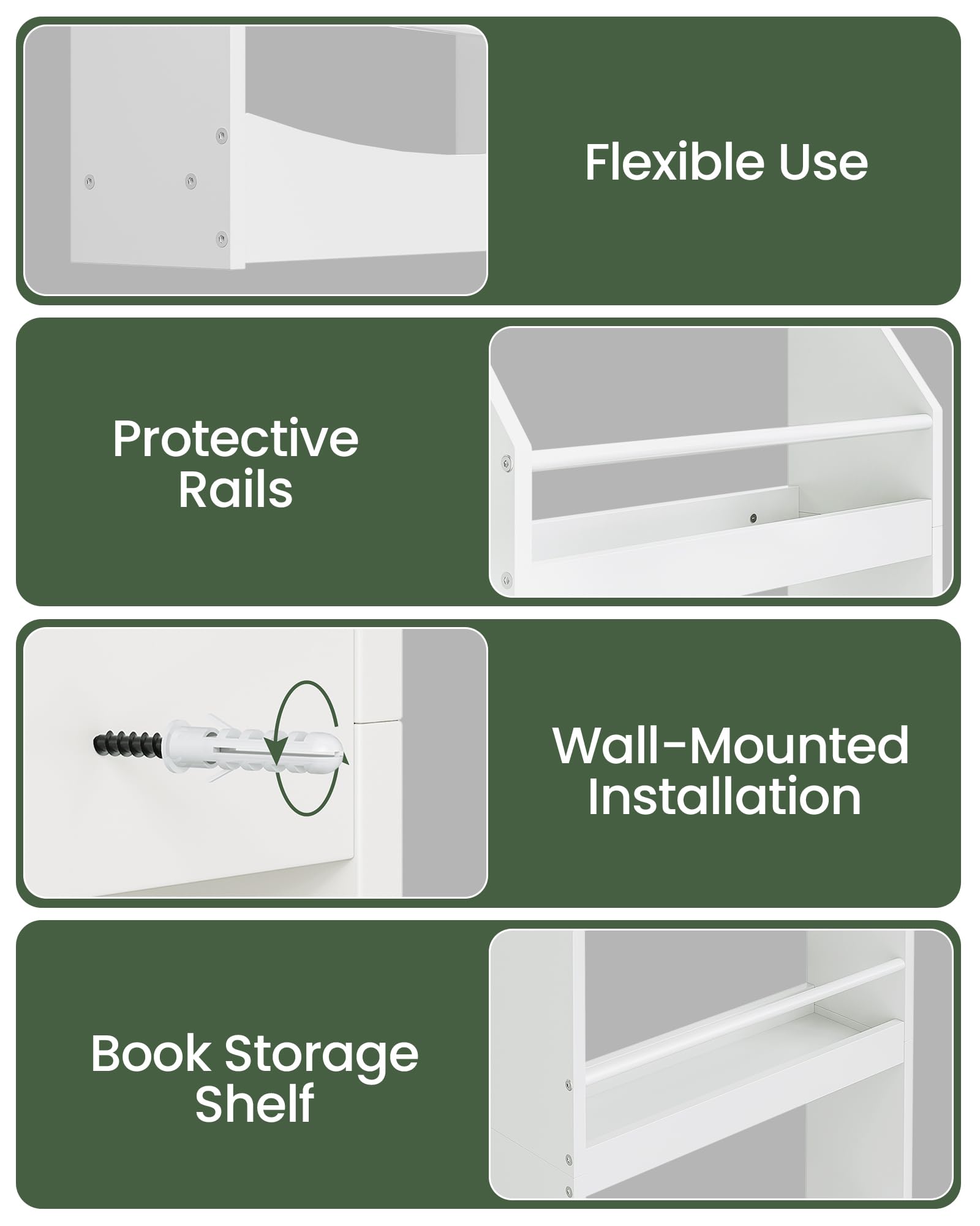 CHOEZON Estantería de Pared de 4 Niveles para Libros y Revistas, 39,8 cm Librería Estantería Infantil, Organizador de Juguetes para Dormitorio Infantil, Sala de Juegos, Guardería, Blanco DMCW04WB