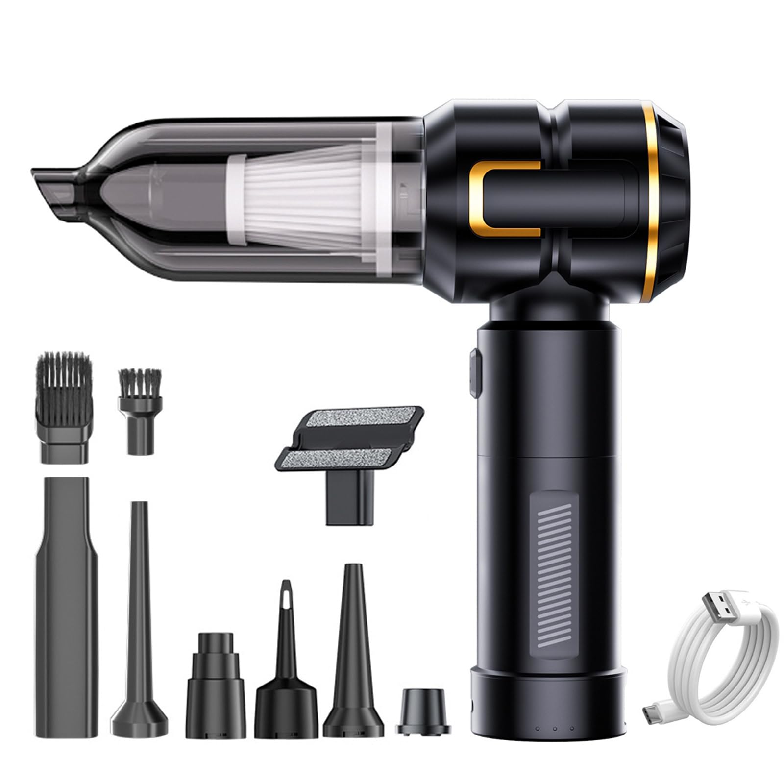 2 en 1 Soplador de Polvo Eléctrico y Aspirador con Luz, 17KPa, 6000mAh, 3 Velocidades, Soplador y Aspirador, Motor Sin Escobillas, para Coche, PC, Sofá, Mascotas, Exterior, Hogar (Negro)