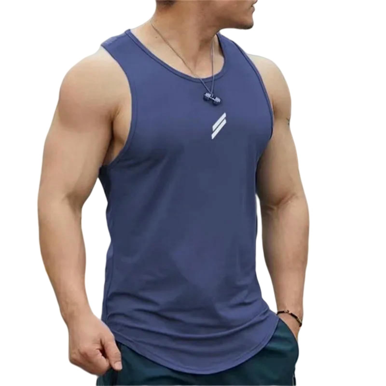 Kamizelka fitness na lato, męska tank top casualowy okrągły dekolt siateczka koszulka sportowa top fitness top bez rękawów kamizelka szybkoschnąca niebieska XXL