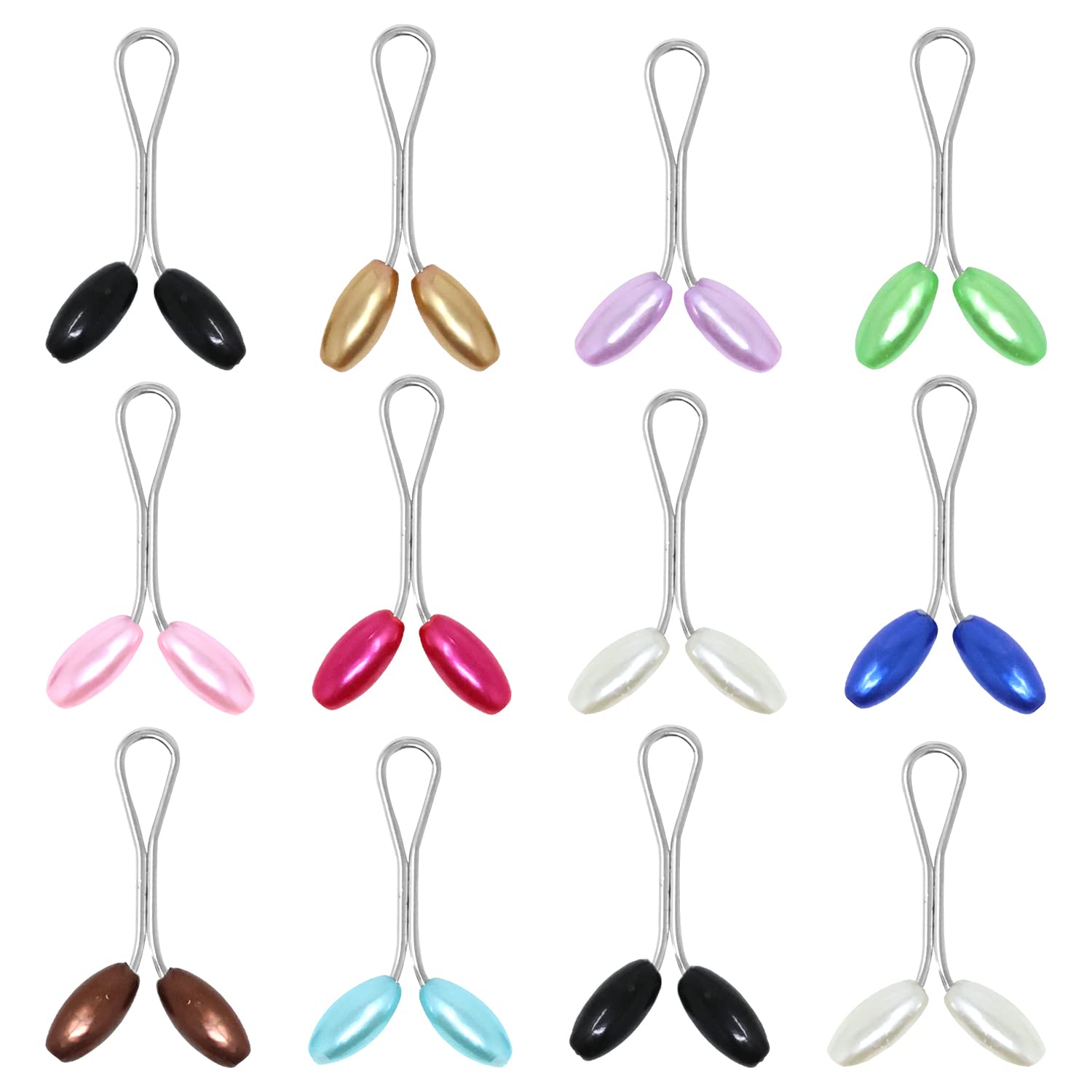 HONBAY 12PCS Cute Hijab Pins Crystal Rhinestone Ball Pearl Brooch Headscarf Shawl Scarf Muslim Clips Safety Buttons Wedding Dress Decorative Boutonniere, Resin, no gemstone (HIJAB-PIN-PEARL-12)