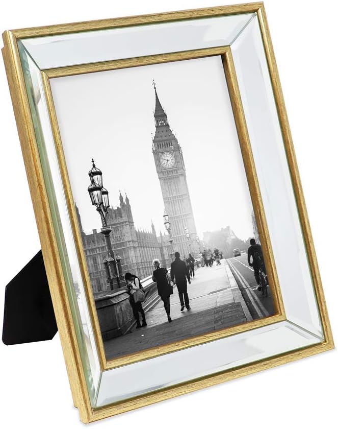 Isaac Jacobs 8x10 Gold Beveled Mirror Picture Frame Classic Mirrored Frame with Deep Slanted