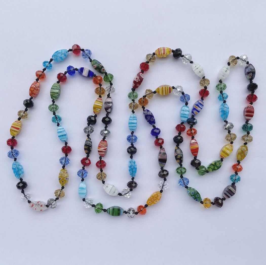 DOLON 60 Inch Waterproof Hand Knotted by Colorful Rainbow Murano Glass Crystal Beads Statement Strand Long Necklace Versatile Multi Layer - Image 6