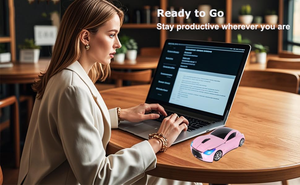 Miniatura 3 de Ratón inalámbrico lindo deportivo rosa ratones de coche, pequeños ratones portátiles ópticos ligeros para niñas, divertido regalo para la oficina en