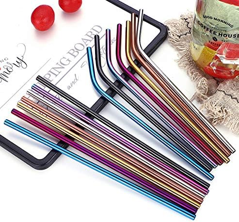 Miniatura 7 de Pajitas rectas de metal reutilizables azules, 100 unidades a granel (8.5 pulgadas de largo, azul-100 piezas rectas)