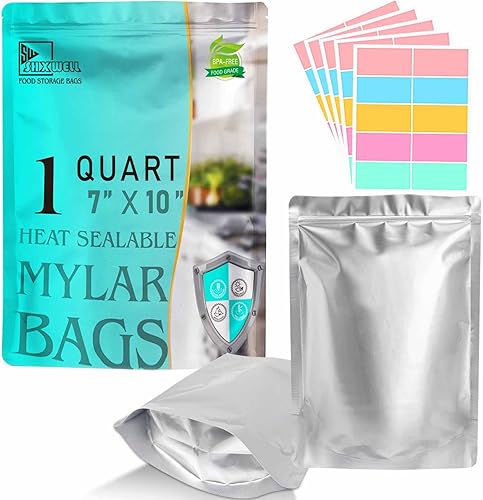 Miniatura 1 de SHXWELL 50 bolsas de Mylar de 1 cuarto de galón para almacenamiento de alimentos, 7 x 10 pulgadas, bolsas con cremallera de pie de 10 mil