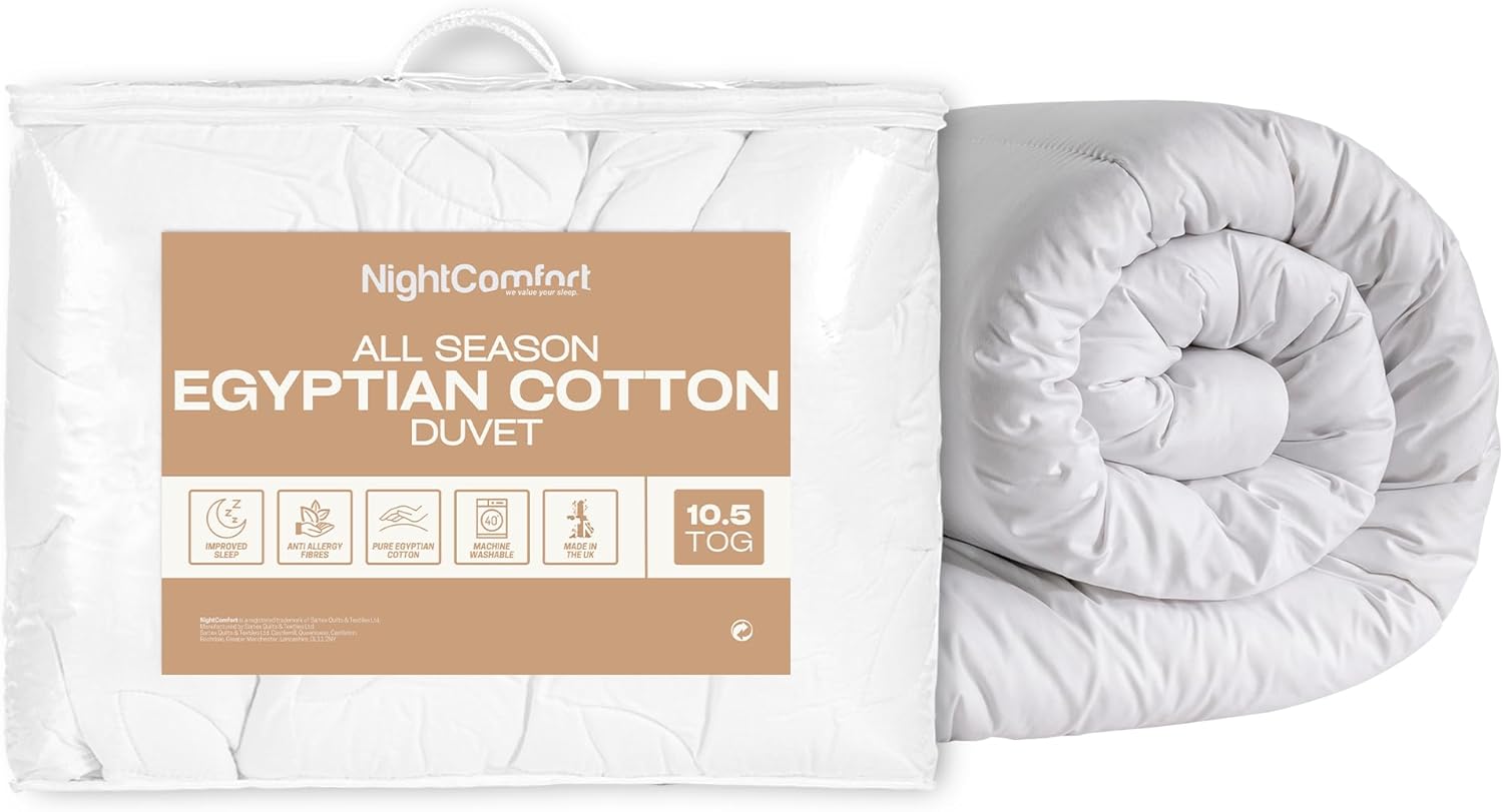 Night Comfort 10.5 TOG Luxury Hotel Quality Duvet for All Seasons – Non-Allergenic Egyptian Cotton Fabric Quilt with Hollowfibre Filled Double Duvet Insert Night Comfort 10.5 TOG Luxury Hotel Quality Duvet for All Seasons – Non-Allergenic Egyptian Cotton Fabric Quilt with Hollowfibre Filled Double Duvet Insert