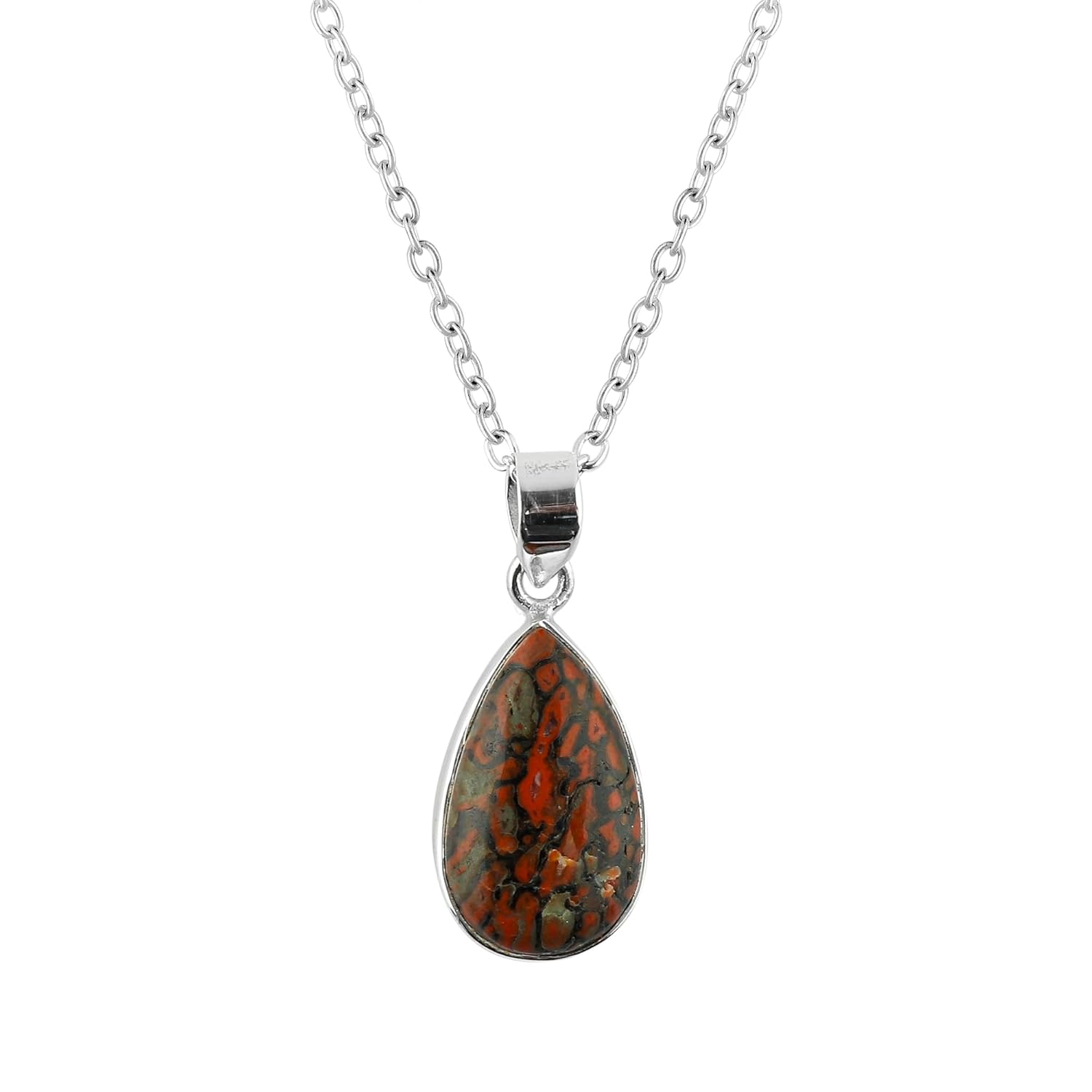 Real Dinosaur Bone Crystal Pendant Necklace, Natural Gemstone, Birthstone, Cabochon Round Crystal, Healing Stone, Silver Jewelry 18 inch