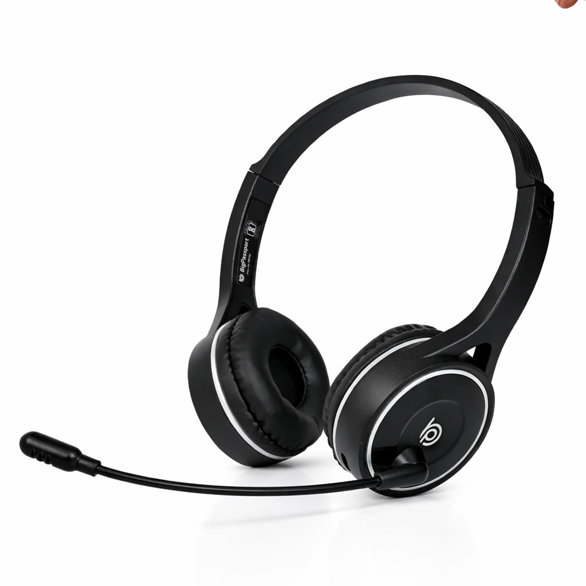 BigPassport Bluetooth Wireless Over-Ear Headset with Mic | Noise-Cancelling Headphones for Skype, Zoom, Online Meetings, Call Center, Office, PC, Laptop – Pro-Air_Bp30 (Black)