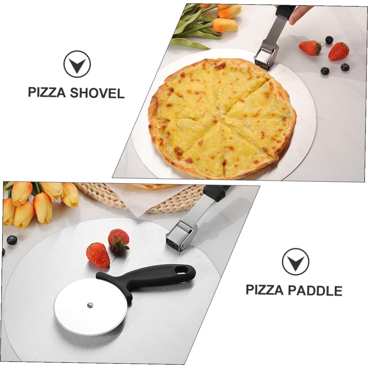 Set Pala e Rotella Tagliapizza Pieghevole in Acciaio Inossidabile, Spatola e Tagliapizza Rotondo Resistenti per Uso Domestico e Pizzeria