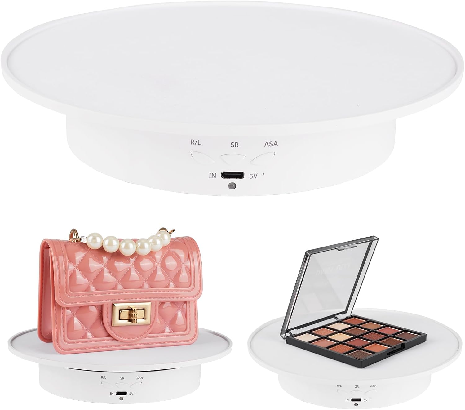 Motorized Rotating Display Stand, 360 Degree Electric Rotating Turntable with Velvet Top, 7.87inch /17.6lbs Load Automatic Mute Lazy Susan for Photography Products Jewelry 3D Model, White Stand White 7.9 inch Velvet Top