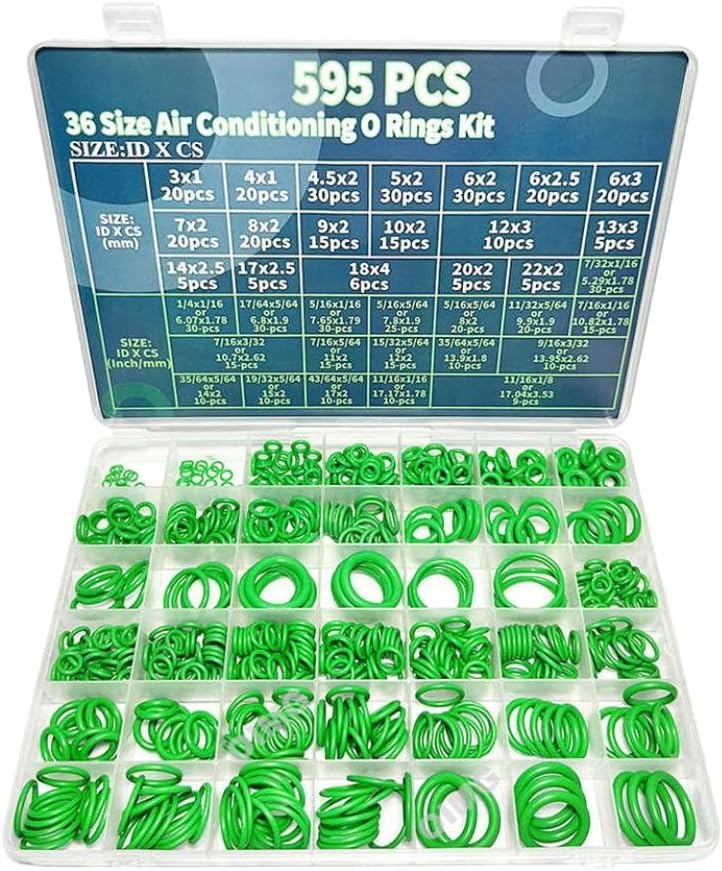 595 Pcs Car Air Conditioning Compressor Seals 36 Sizes Nitrile Rubber O Rings Kit Automotive AC Plumbing Faucet Gaskets Compatible With(Set E)
