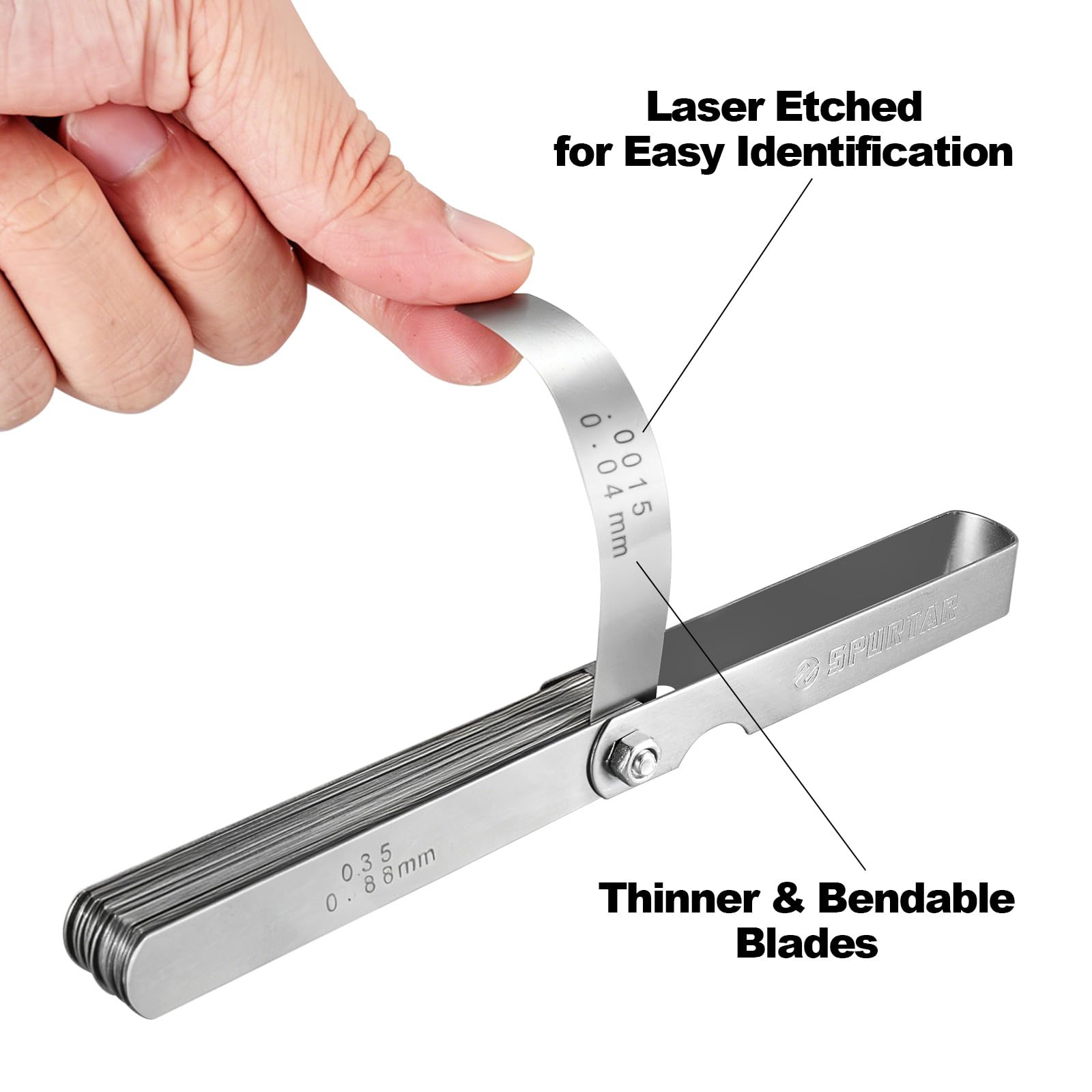 Produktbild von Spurtar 32-teilige Fühlerlehre – Edelstahl, Metrisch/Zoll, 0,04–0,88mm – Für Zündkerzen, Ventile, Lager & Co.