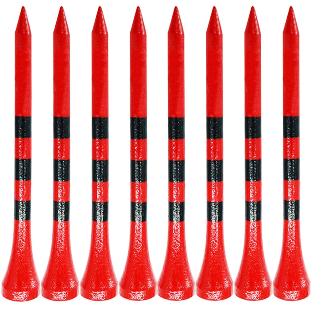 FINGER TEN Golf Tees Wood Wooden 3 1/4" or 2 3/4" 83mm 70mm Bamboo Tees 100 Count,Golf Tees Long Short with Stripe Strong Sustainable Biodegradable Unbreakable Color White Natural (Red, 2-3/4'') — image 1
