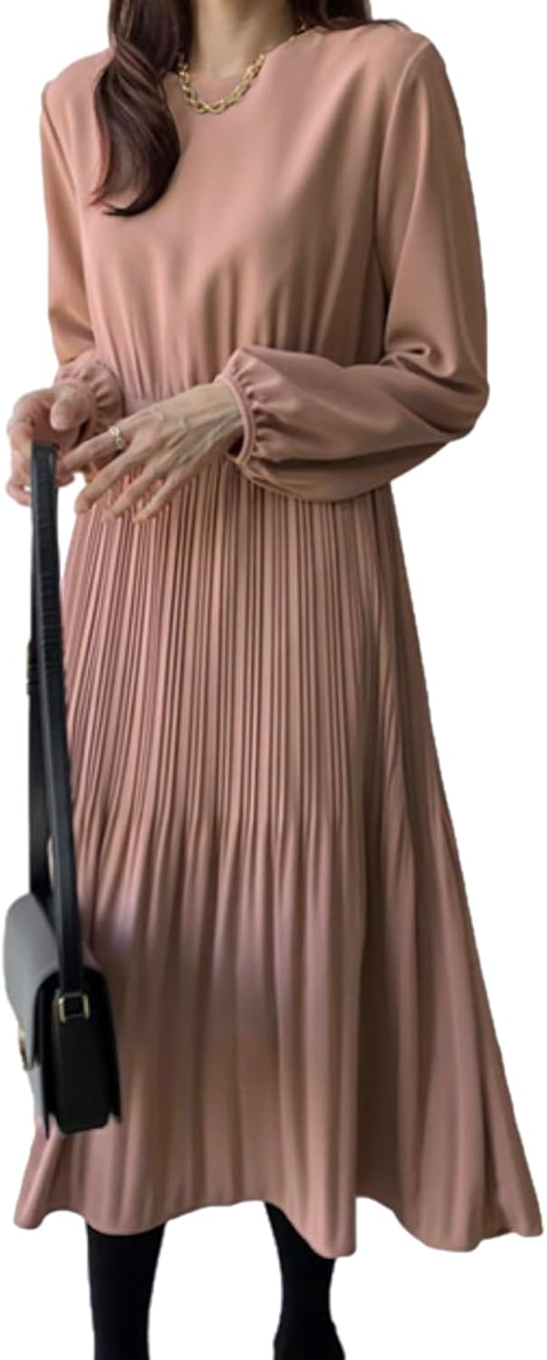 [ビーエヌワン セレクト] ワンピース レディース ロング Aライン 長袖 エレガント きれいめ フォーマル カジュアル 結婚式 二次会 パーティー 参観日 卒業式 【4カラー】【M~2XL】 BN281