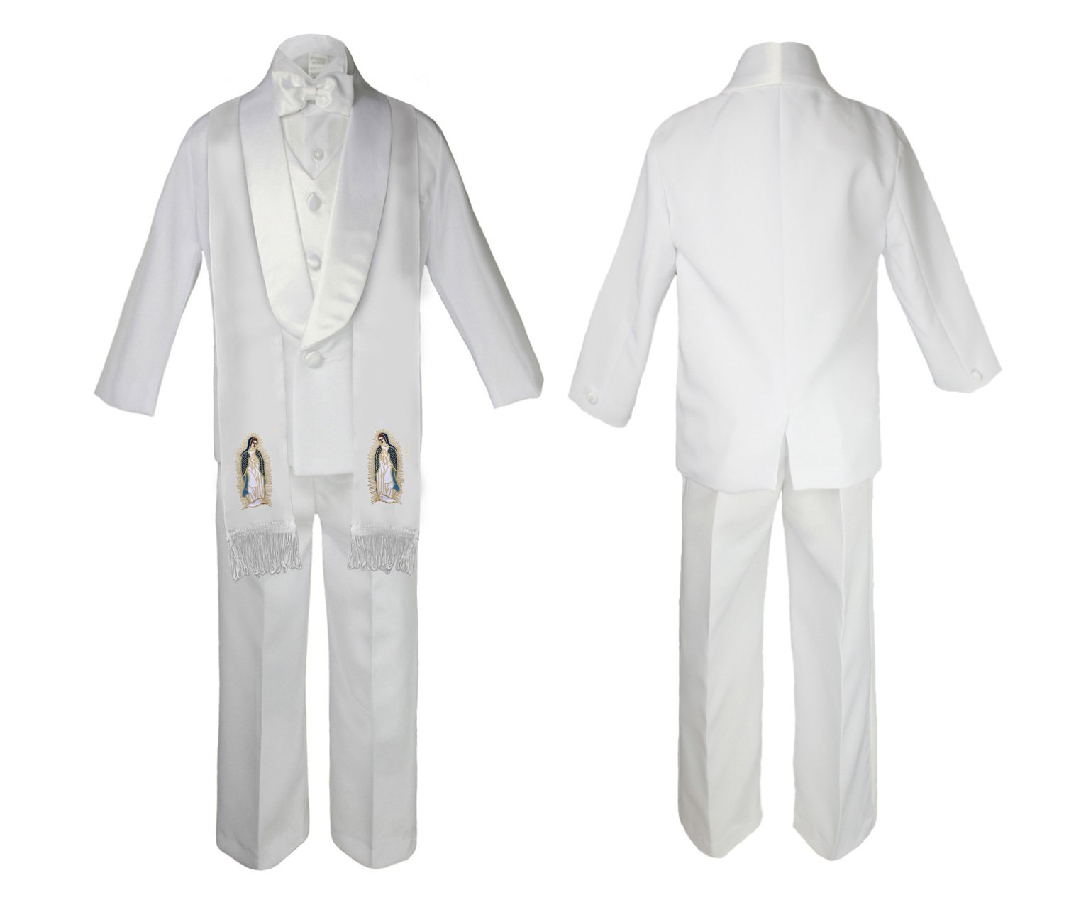 New Born Baby Boy Christening Baptism Church White Suit Guadalupe On Stole Sm-7 (4T, Full Color Gold No Word)