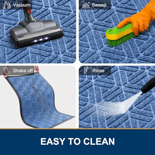 Smiry Front Door Mat Outside Entrance, Heavy Duty Natural Rubber Doormat, Trap Dirt and Moisture Easy Clean Low Profile Patio Porch Welcome Floor Mats for Entry, 29.5x17 Inch, Blue