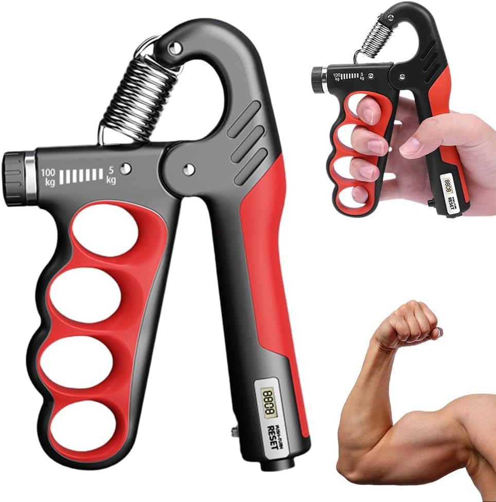 SKYCELL Adjustable Hand Gripper (5kg–100kg) | Gripper 60kg, 100+kg | Metal Gripper Combo with Counter | for Strength Training (Red & Black