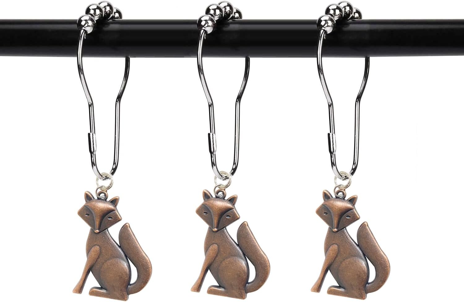 Juego de 12 ganchos para cortina de ducha, colgante de zorro, decoración temática de animales, accesorio de decoración de baño de casa, anillo de