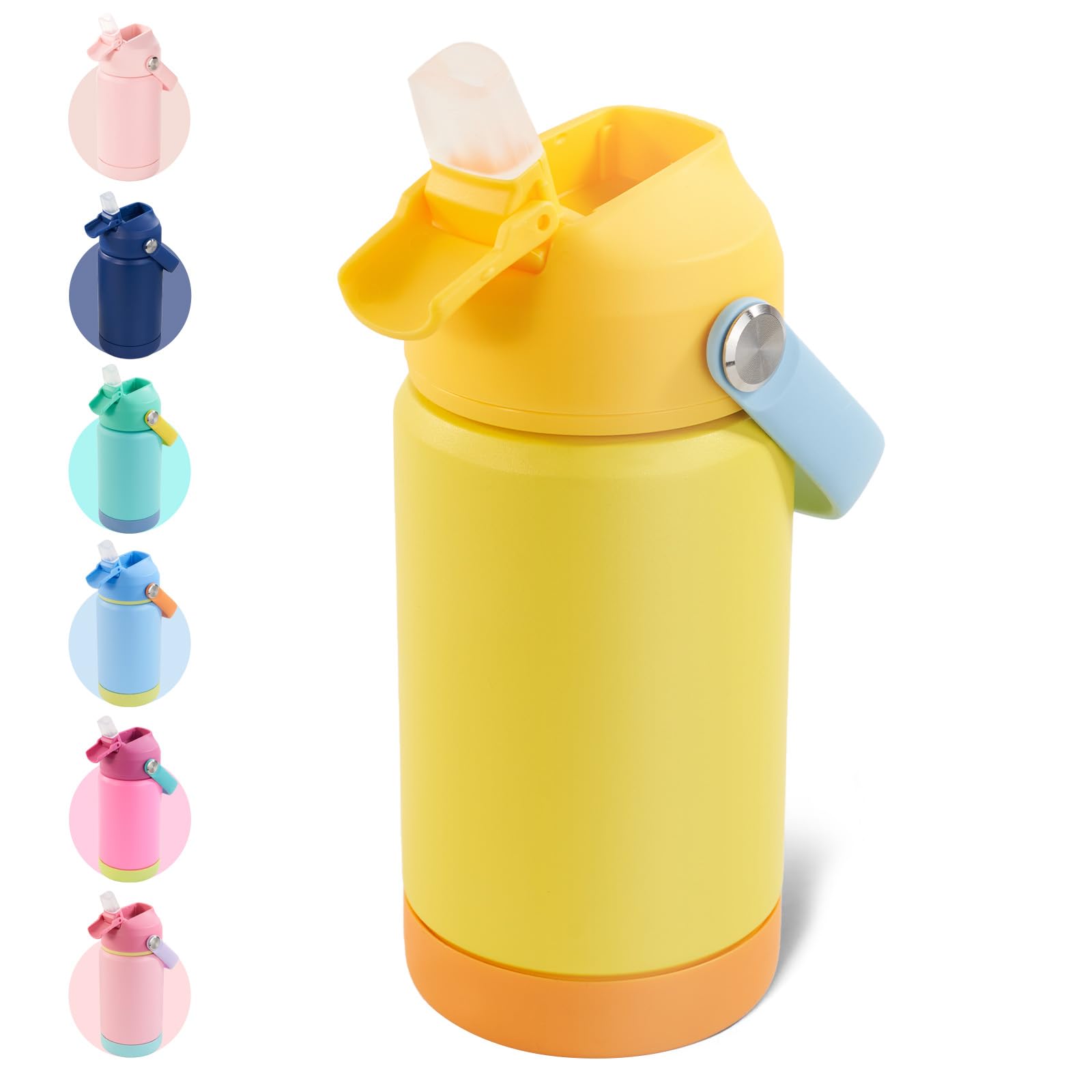 Kerilyn 12oz Kids Water Bottle, Stainless Steel Insulated Water Bottle For Kids, Toddler Cup With Straws Leak-proof, Kids Water Bottles For School Boys Girls, BPA Free, Yellow: 12 Ounces Yellow
