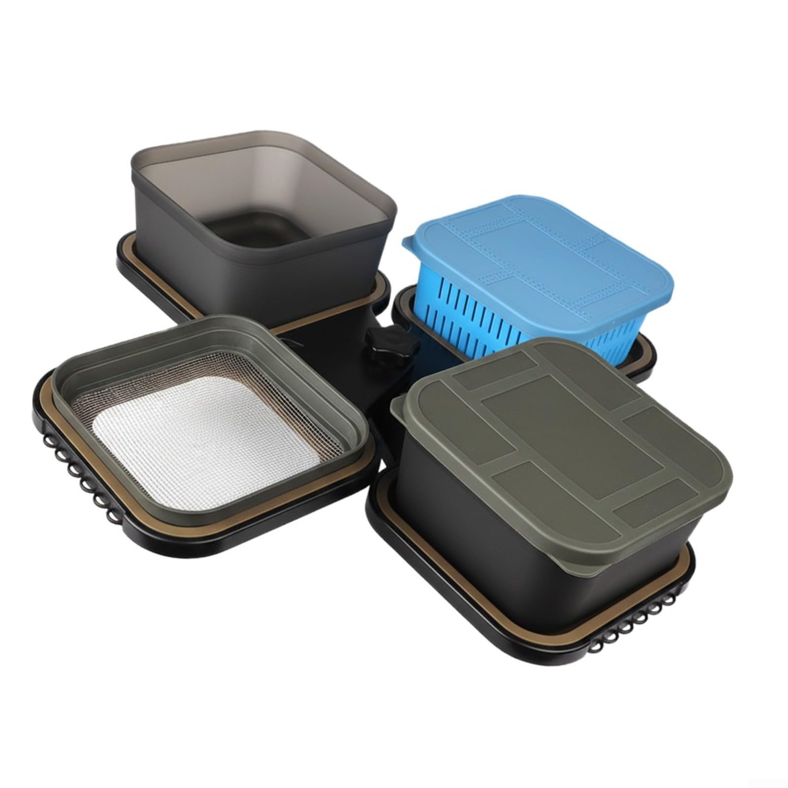 Angelköder-Aufbewahrungskoffer-Set mit 600 ml und 1600 ml Dosen, kompaktes ABS+TPE+PP-Design für Outdoor-Angler, feuchtigkeitsbeständige Boilies und Ausrüstungs-Organizer, Blau und Grün
