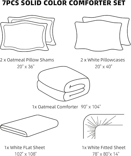 Miniatura 2 de weigelia Juego de edredón tamaño King de 7 piezas, color avena, cama King en una bolsa, edredón suave y esponjoso con sábanas, fundas de almohada y