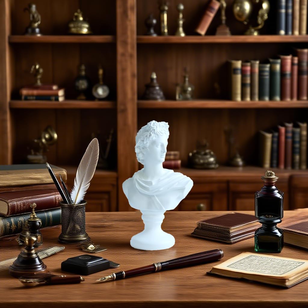 11.5inch Greek Apollo Bust Sculpture , Vintage Simple Art,Symbol Of Good Luck And Wisdom,Decorations Applicable Home,Living Room,Bedroom,Office Desk Table Indoor,Gift For Women,Roman myth statue,White