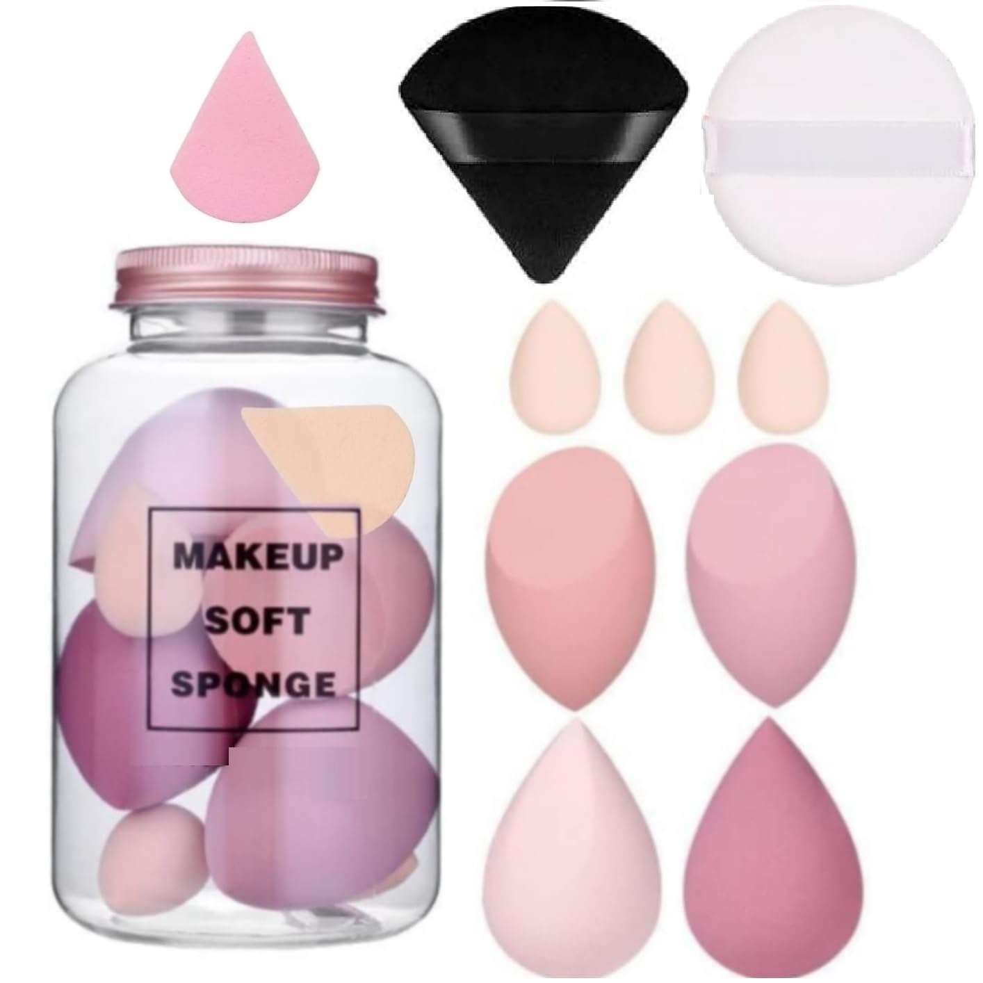 Beautiflame 8pcs Multicolour Makeup Sponge Puff, Wet and Dry Blender Makeup for Liquid Foundation, Creams, and Powders, Includes 1Pcs Pizza Puff And 1Pcs Round Puff