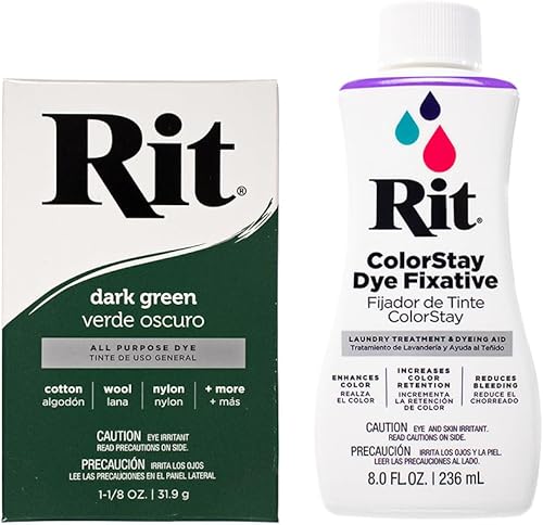 Tinte en polvo concentrado multiusos para ropa, decoración y manualidades, color verde oscuro con fijador ColorStay