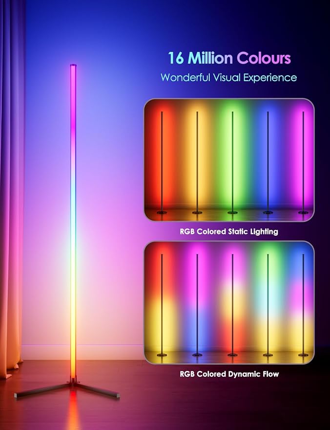 JarryStart 2PCS RGB Corner Floor Lamp, 64.5" RGB Color Changing Led Floor Lamp for Living Room APP and Remote Modern Light Bar with Music Sync and 16 Million Colors Dimmable Ambient Lighting for Bedroom