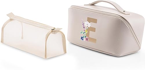 Vlando Bolsa de cosméticos de viaje - Bolsa de maquillaje, bolsa de cosméticos impermeable de cuero PU, 02-Blanco-E, Moda