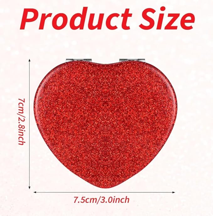 Espejo compacto forma de corazón rojo 2.76 pulgadas con aumento 1x/2x miniatura 3
