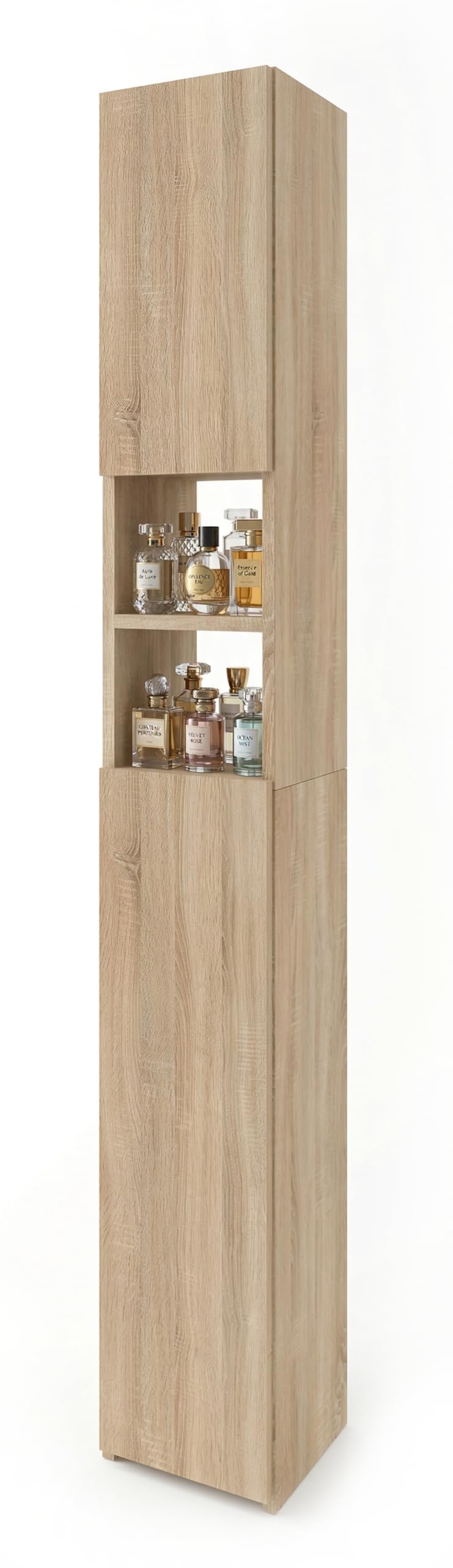CraftPAK Armoire de Salle de Bain Largeur 24 cm, Colonne étroite en Bois, 7 Compartiments réglables, 2 Portes | Brun