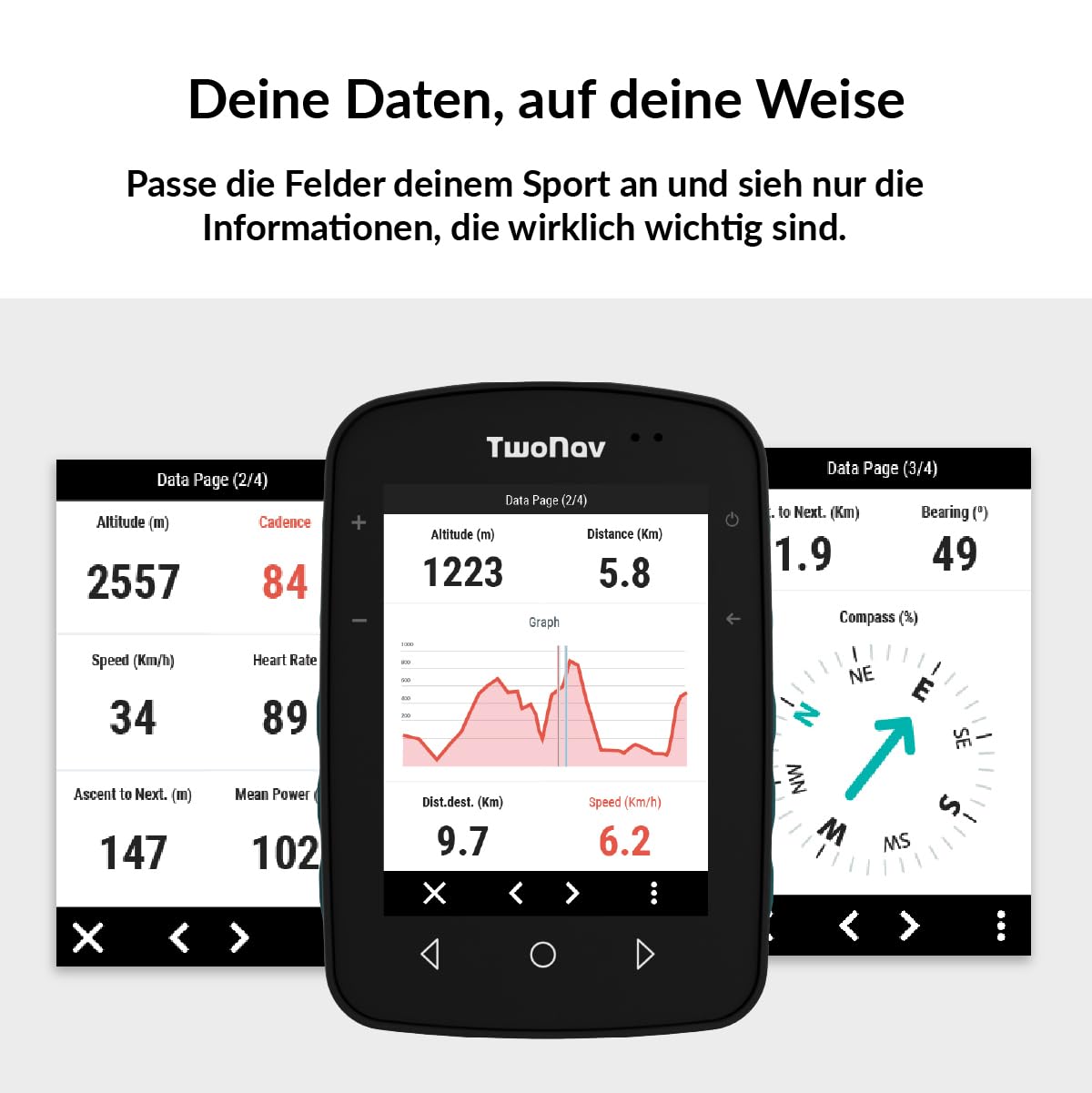 TwoNav Terra (64 GB) + Karte 1 Region Deutchland BKG Topo 1:25000, Outdoor GPS mit 3,7-Zoll-Breitbild für Berg, Wandern, MTB, Fahrrad oder Navigation