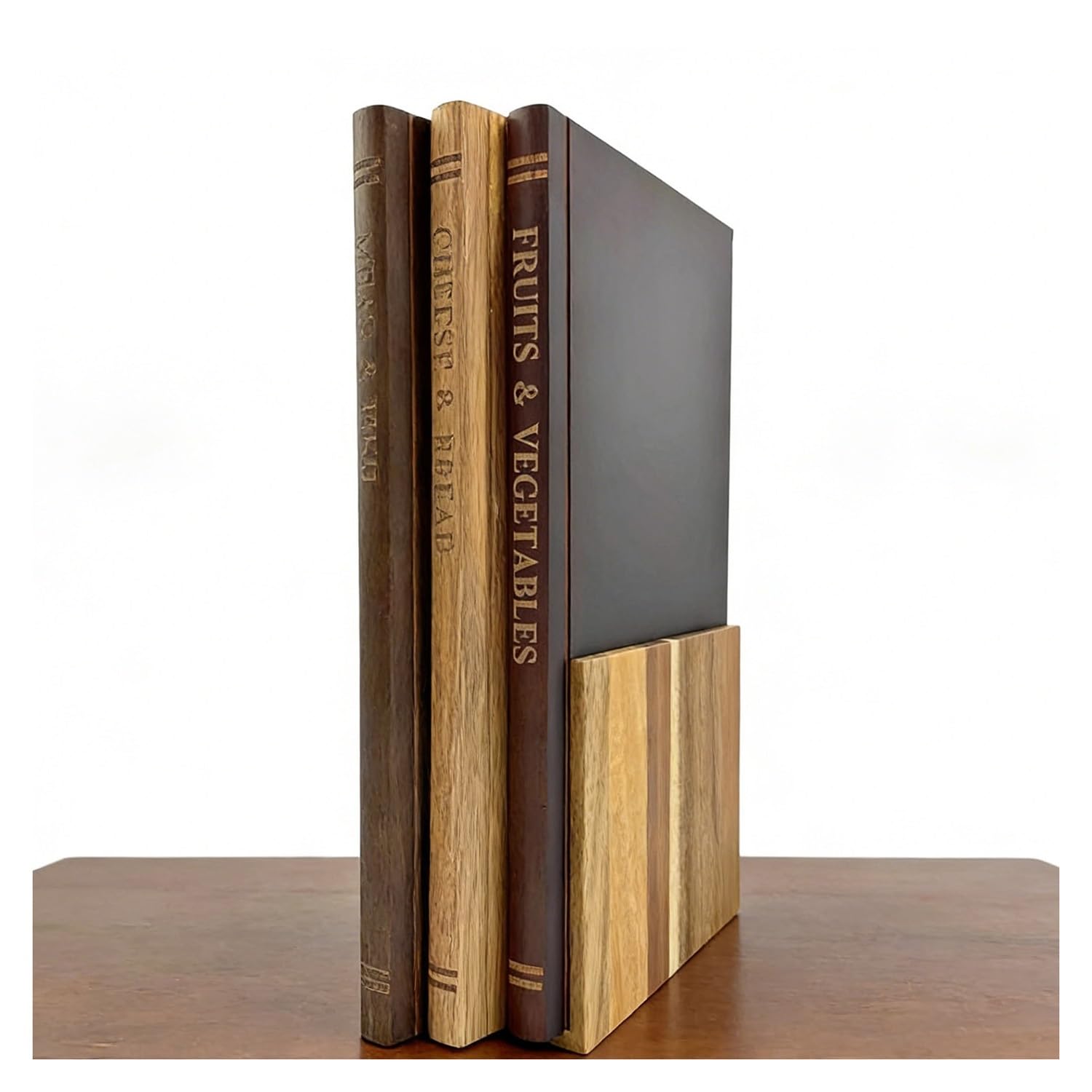 Pack 3 Tabla de Cortar en Madera Maciza de Doble Cara, Tabla de Cortar con Forma de Libro, Antideslizante Tablas de Corte con Soporte, Tablas de Desayuno para Carne, Queso
