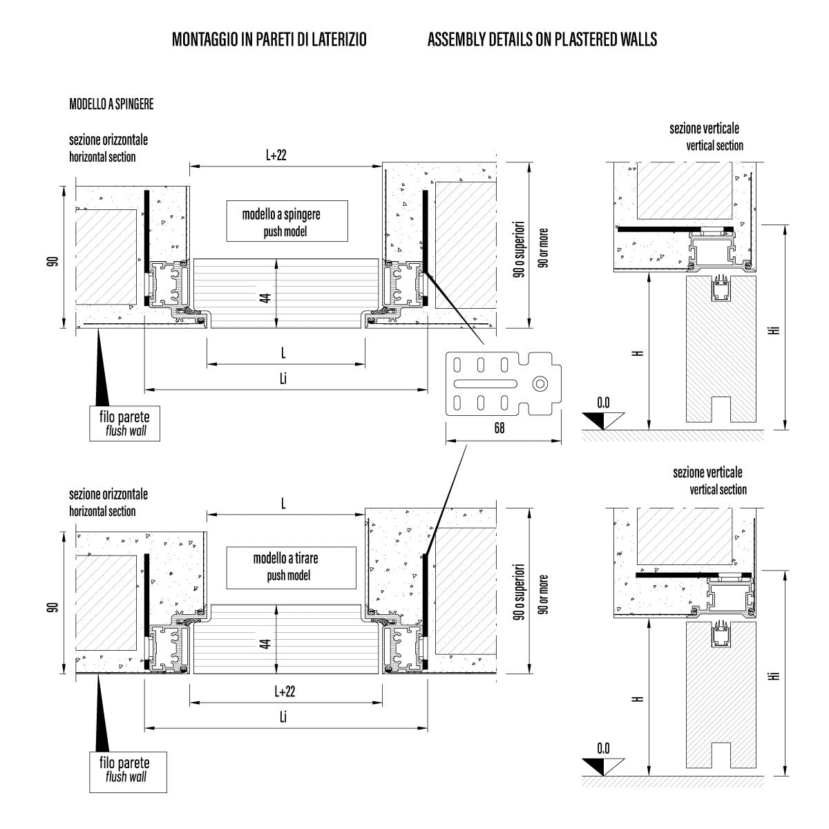Filo44 - Portacables de pared batiente, reversible, se puede pintar, marco de aluminio para paredes de mampostería y cartón yeso, altura: 210 cm (blanco se puede pintar, 70 x 210 cm)