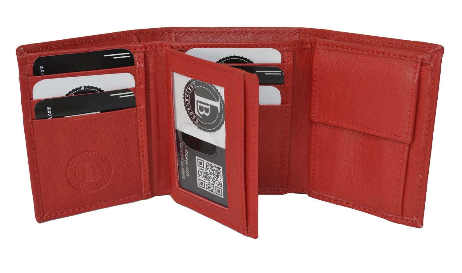 LB LEATHERBOSS Boys Slim Compact Flap Id and Coin Pocket Trifold Wallet (Red)