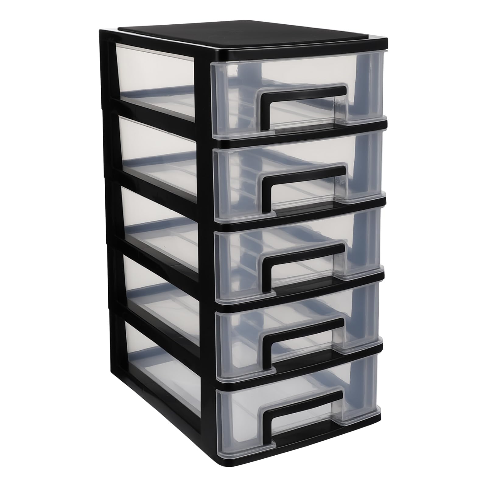 SOLUSTRE Schubladenorganizer aus Kunststoff mit 5 Transparenten Fächern Kompakter Aufbewahrungsschrank für Büro und Schlafzimmer Platzsparende Ordnungslösung 31,5X22X15cm