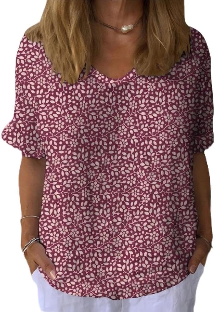 Short Sleeve Tops Clothes Deals for Women Loose Fit Dressy V Neck Flowy Blouse Lightweight Summer Shirts