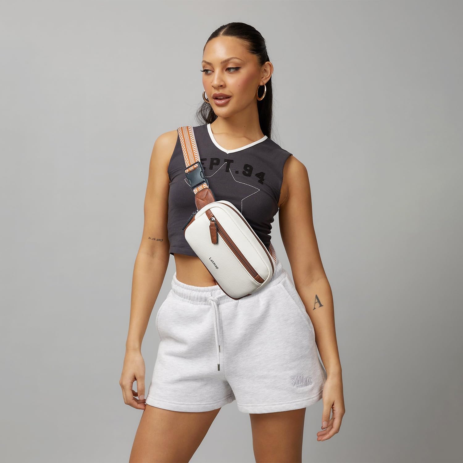 2L Fanny Packs Everywhere Belt Bag Small Fashion Crossbody Waist Pack Faux Leather Waterproof Sling Chest Bag For Women Beige - Image 2