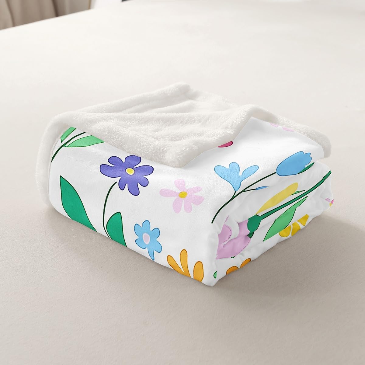 Feelyou Cute Flower Fleece Throw Blanket Pink Purple Flower Blanket for Kids Boys Girls Teens Flower Plants Plush Blanket Flower Print Fuzzy Blanket for Sofa Bed Couch,Twin 60x80 Inches