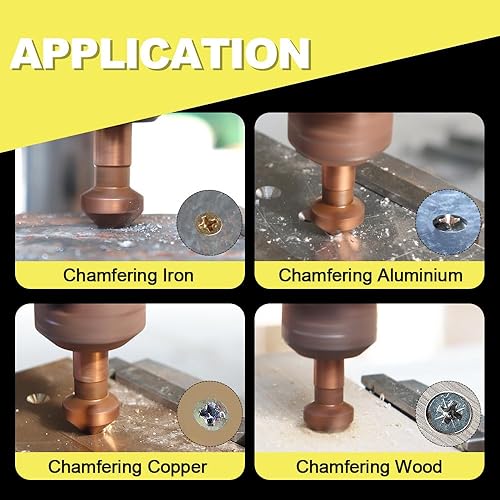 Miniatura 3 de Juego de brocas avellanadas, cobalto recubierto con vástago redondo, perforación biselada M35 HSS para acero inoxidable, hierro, aluminio, cobre,