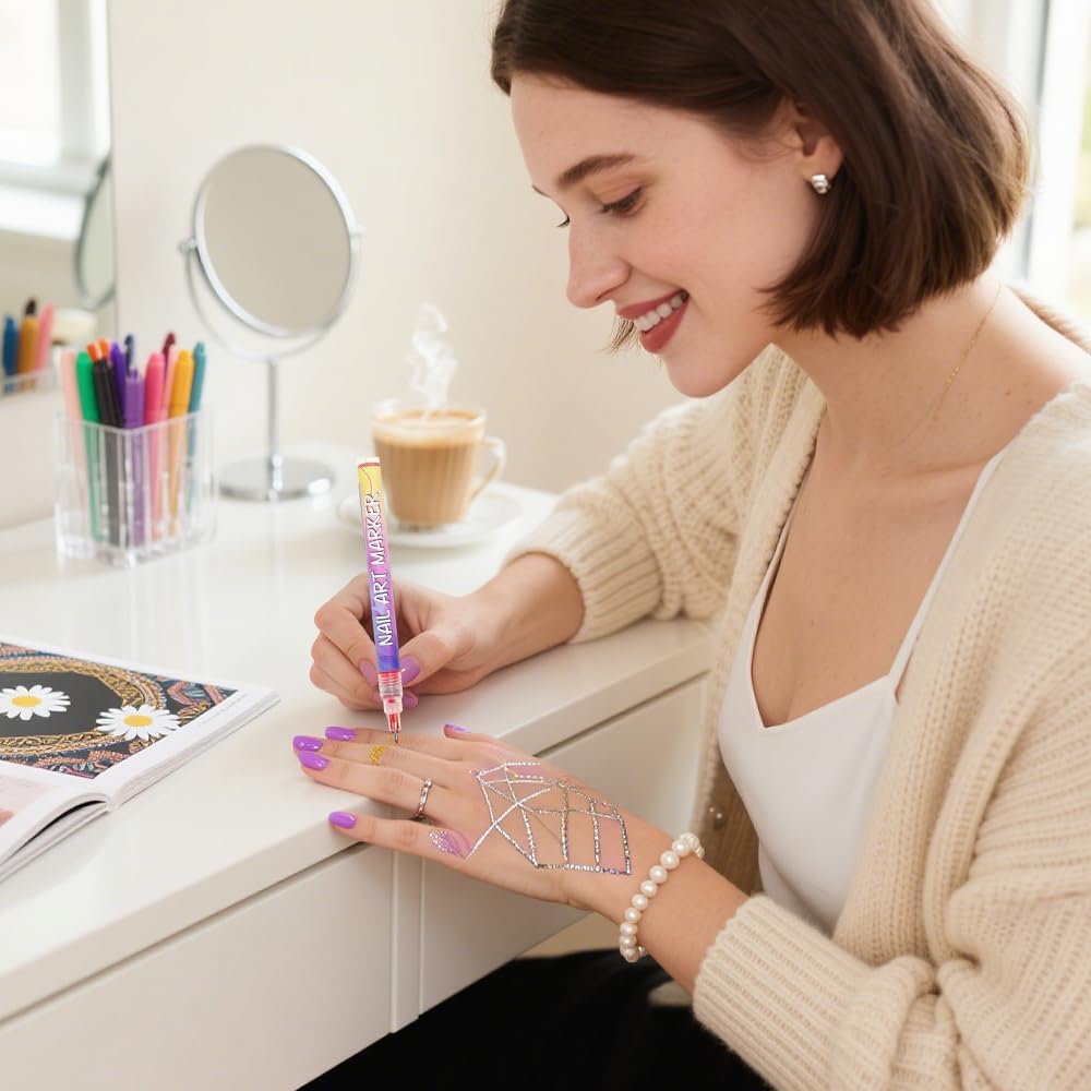 12 Colors Nail Art Pens Set, 3D Acrylic Nail Graffiti Dotting Pen for DIY Nail Art Design Manicure Decoration, Gel Polish Pens for Nail Art Markers, Quickly Waterproof and Colorfast (2 Set 24PCS)