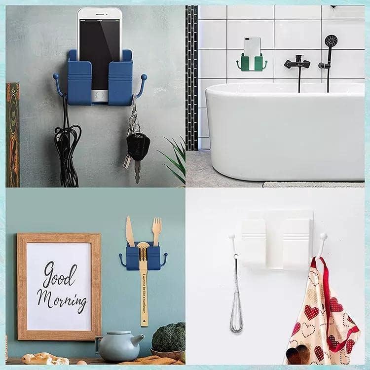 Image of Pack of 5 Wall Mount Self-Adhesive Wall Storage Mobile Holder | Mobile Phone Charging Bracket | Multipurpose Organizer Wall Mount Holder for Remotes,Phone (Multicolour)