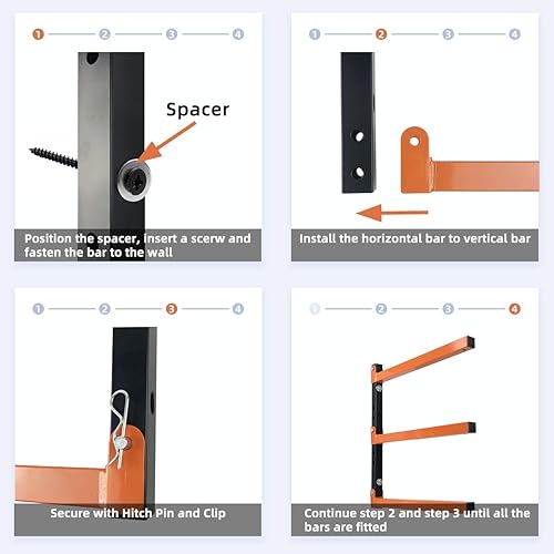 Miniatura 6 de Homydom Organizador de madera y estante de metal para almacenamiento de madera con soporte de pared de 3 niveles, paquete de 2