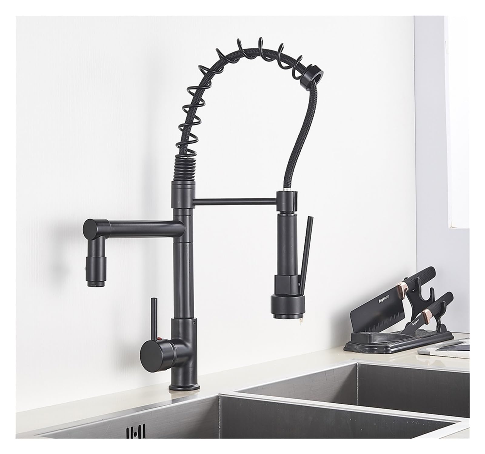 GLETSF 360 Rotating Double Handle Kitchen Faucet with Pull-Out Sprayer High Arc Mixer Tap Water Filter Purifier for Family Kitchen Modern Design,