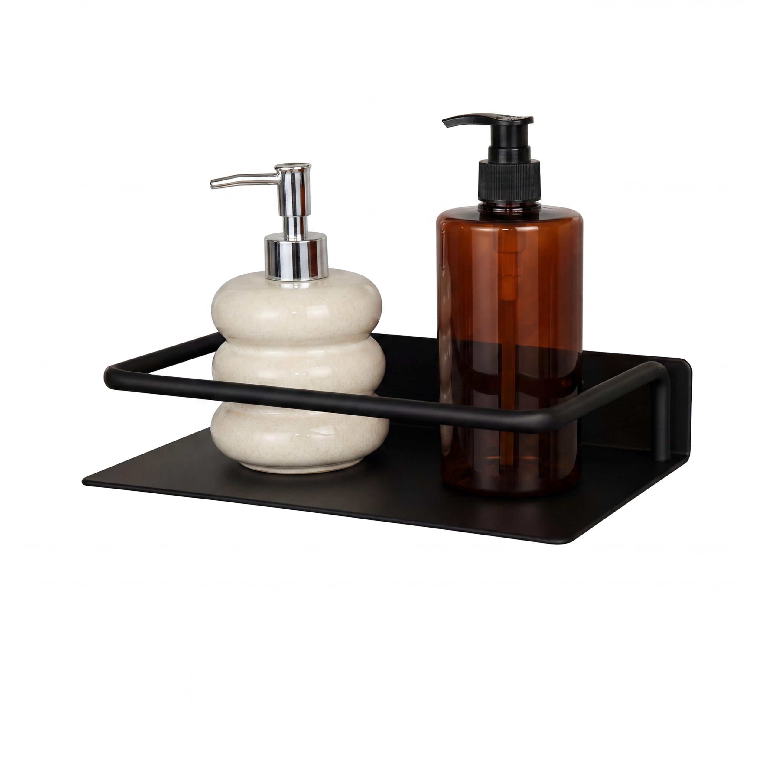 JOOM Floating Shelf with Rail 20cm, Black Metal Wall Shelf(Drill)