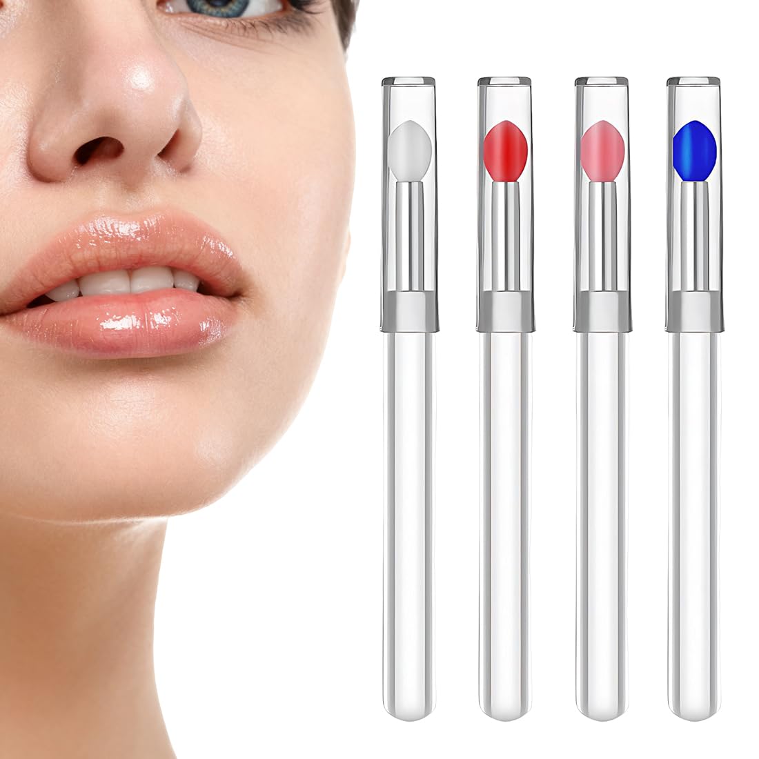 4 Pezzi di Pennelli per Rossetto in Silicone, Applicatori Riutilizzabili per Scrub Labbra, Adatto per tutti i Tipi di Pelle, 11 x 1 x 1 cm, Bianco, Rosa, Rosso Anguria e Blu
