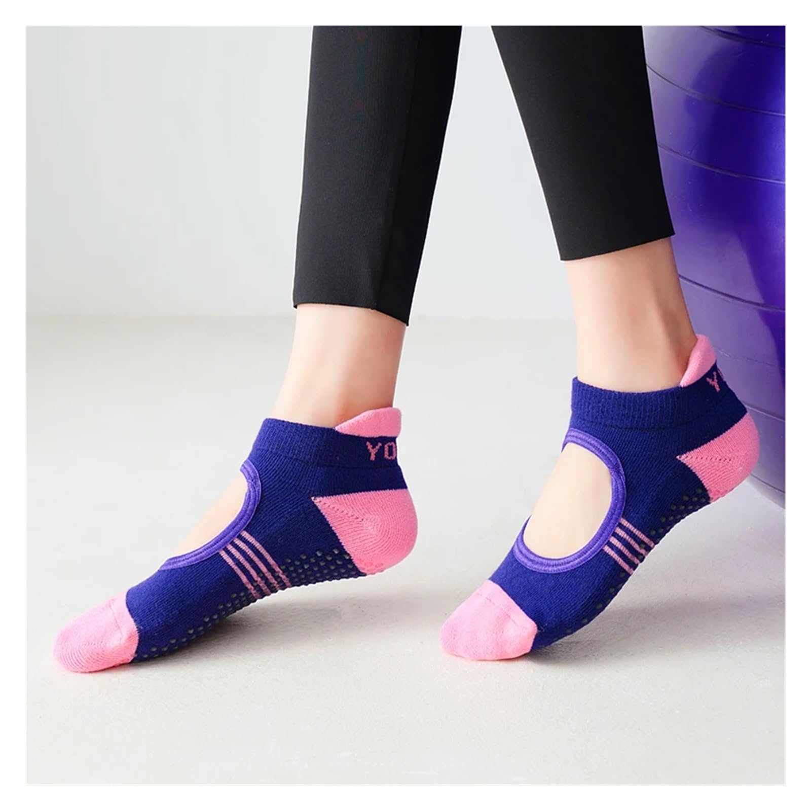 Calcetines De Pilates con Espalda Descubierta For Mujer, Calcetines De Yoga Antideslizantes Transpirables con Parte Inferior Adecuado para Yoga, Danza, Deportes, Fitness(Blue)