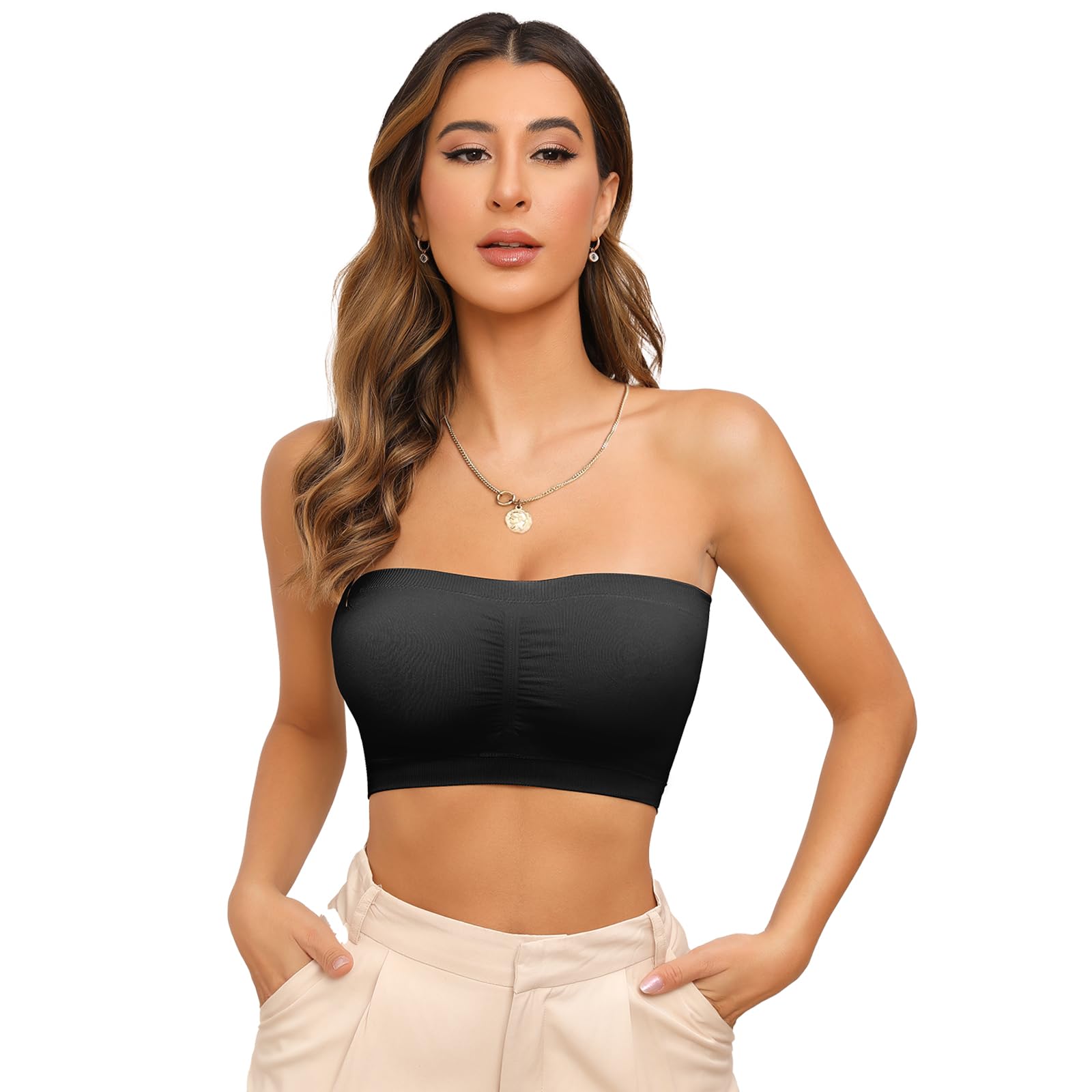 IXF Tube Tops Strapless Bras for Women Wireless Bandeau Bra Invisible Bralette Padded Seamless Bra